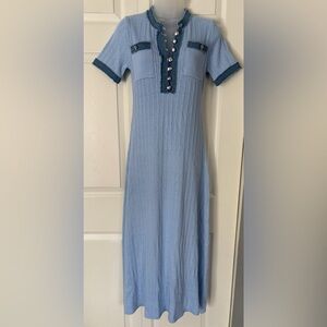 Sierra Darien SIERRA DARIEN Ribbed Knit Maxi Dress Blue size Small New